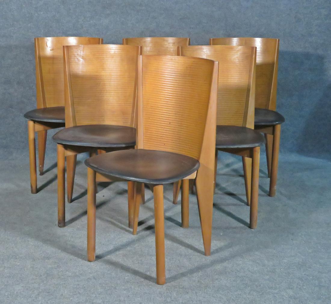 6 CALLIGARIS SIGNED WOOD & LEATHER SIDE CHAIRS (1 of 9)
