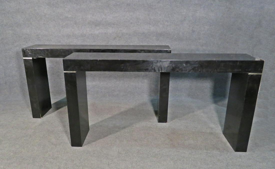 PAIR VAUGHN BENZ STYLE EBONIZED CONSOLES (1 of 11)