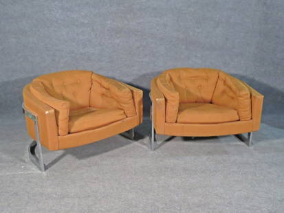 PR JULES HEUMANN FOR METROPOLITAN FURNITURE CLUB CHAIRS: Chrome frames. Upholstered. 27 1/4" h x 38 3/8" w x 35" d. Seat height 16 1/2".