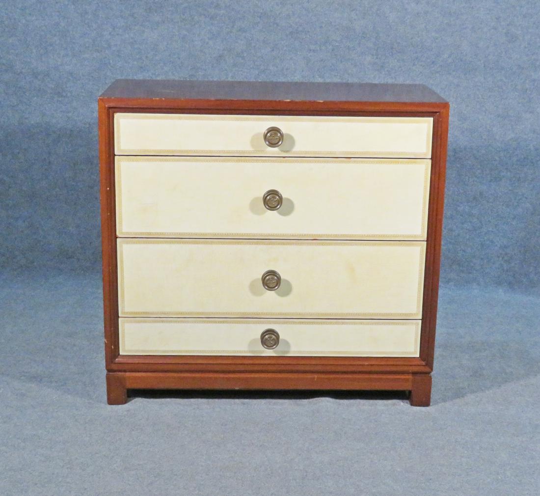 TOMMI PARZINGER FOR CHARAK LEATHER DRAWER FRONT: 4 drawers. Leather drawer fronts. Brass hardware. 34" h x 36" w x 17 5/8" d.