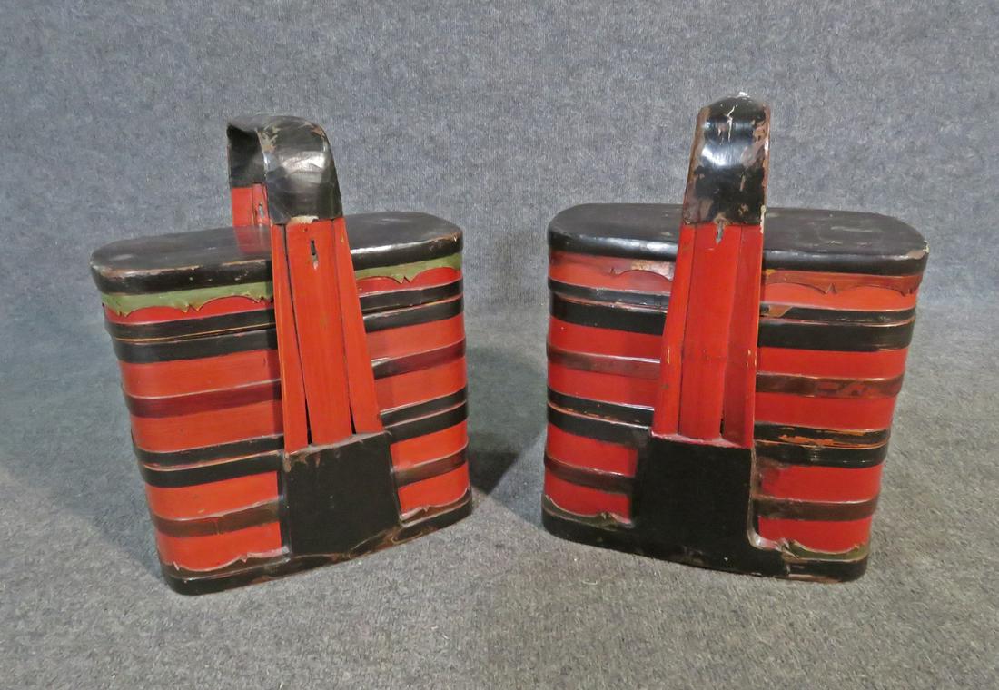 PAIR ASIAN HAND PAINTED WOOD BASKETS (1 of 17)