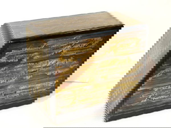 BERNHARD ROHNE MASTERCRAFT 3 dr. CHEST: Acid etched brass. Very good condition with some light wear to top. 26 1/2"h. x 32"w. x 18"d.