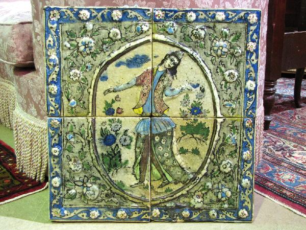 MIDDLE EASTERN CERAMIC TILE GROUPING: Good condition. Various edge damages. 21" x 20 1/2'.