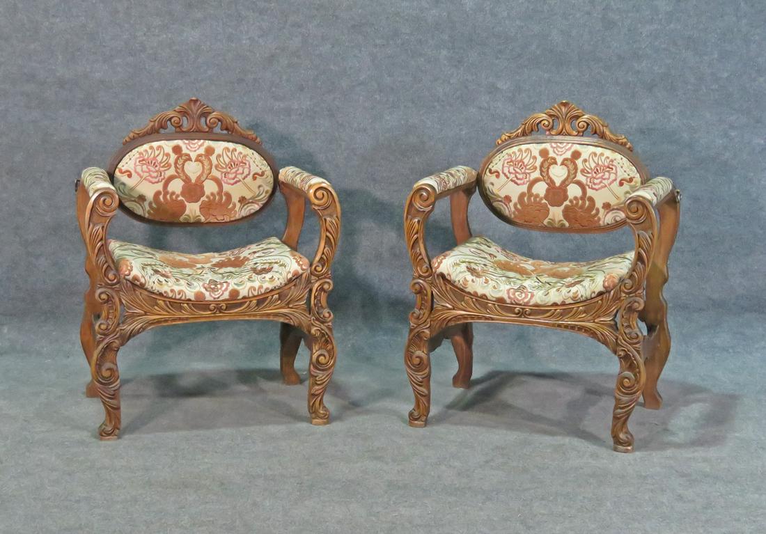 PAIR FRENCH SAVONAROLA CHAIRS (1 of 7)