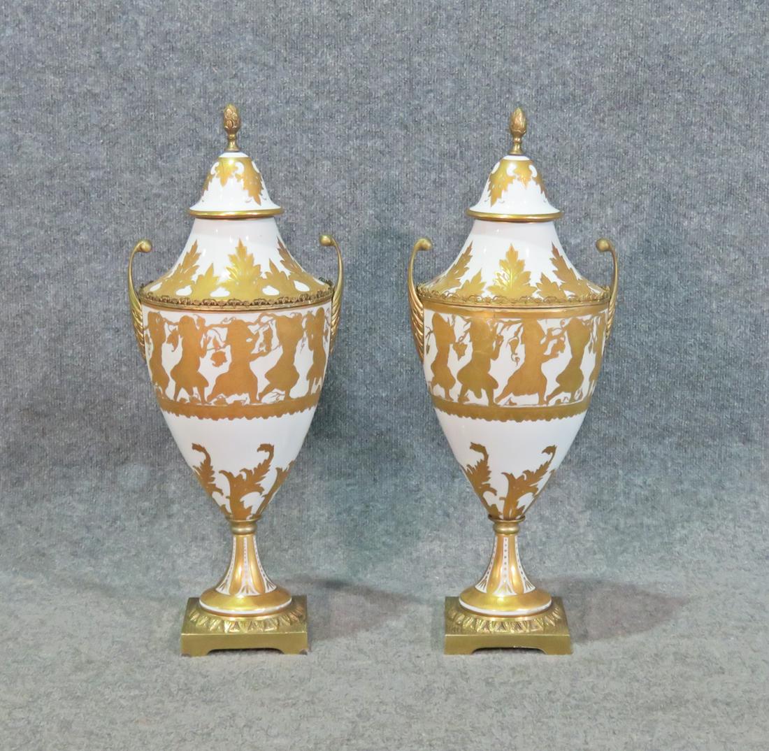 PAIR CLASSICAL STYLE PORCELAIN COVERED URNS (1 of 11)