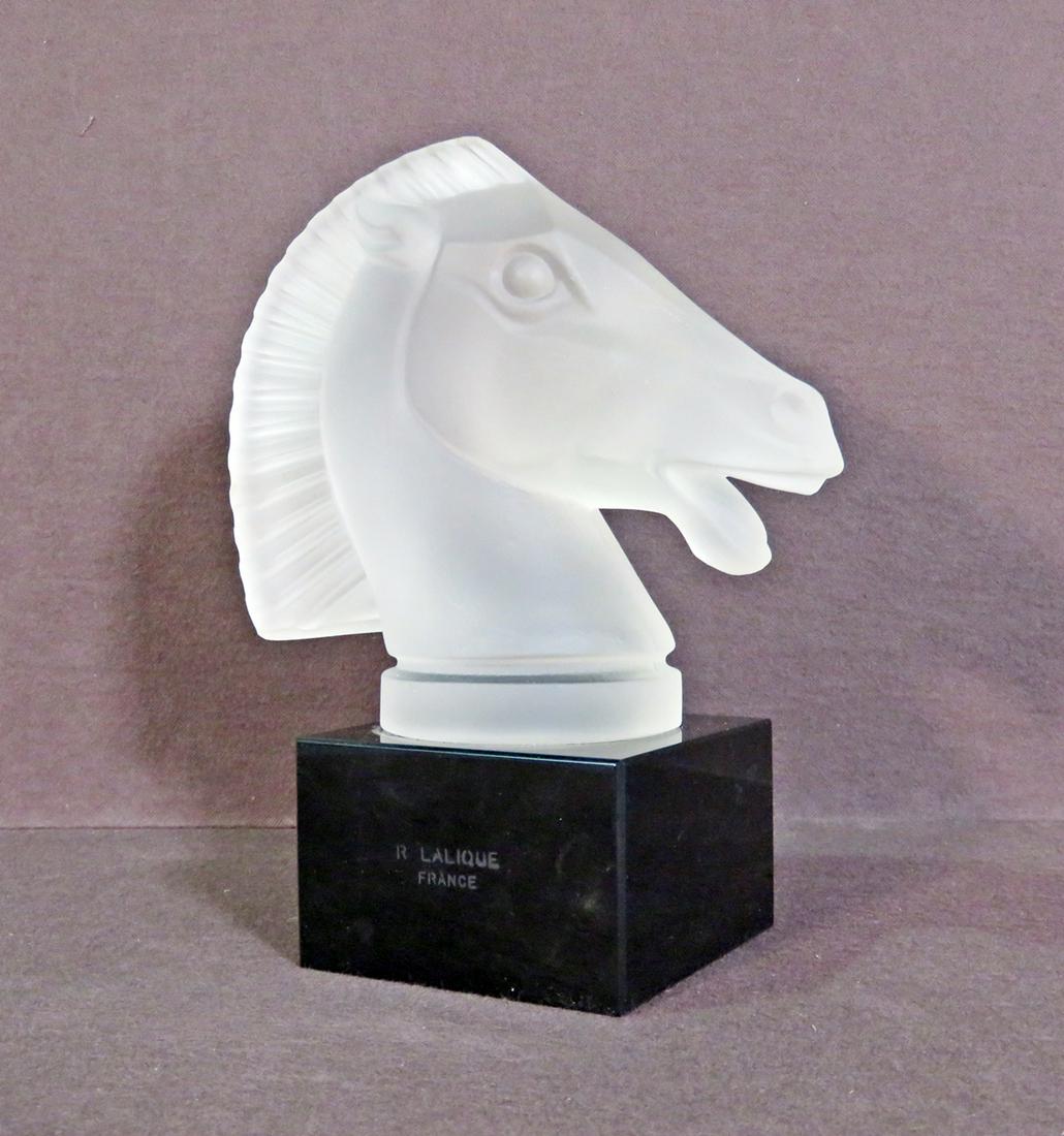 R LALIQUE STYLE  HORSEHEAD SCULPTURE "LONG CHAMP B" (1 of 5)