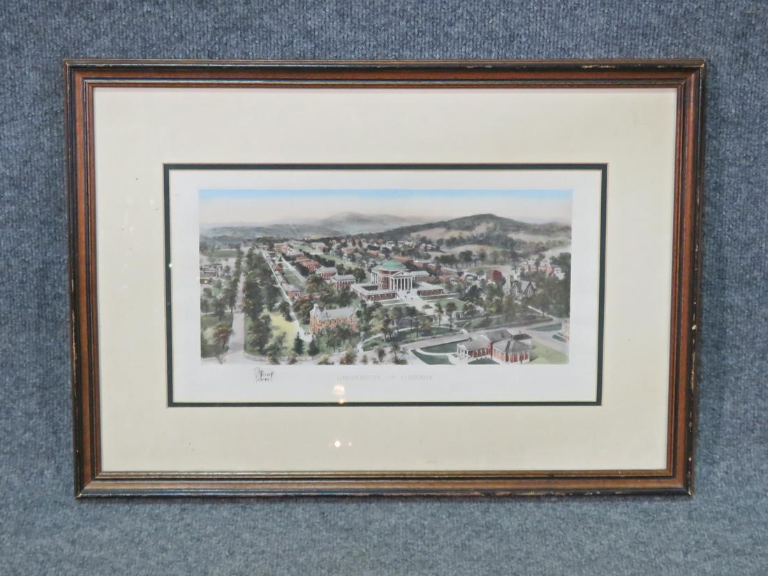 FRAMED PRINT OF UNIVERSITY OF VIRGINIA: Wood frame. Frame measures 16 3/4" h x 23 3/4" w x 7/8" d. Picture measures 14 1/2" h x 21 1/2" w.