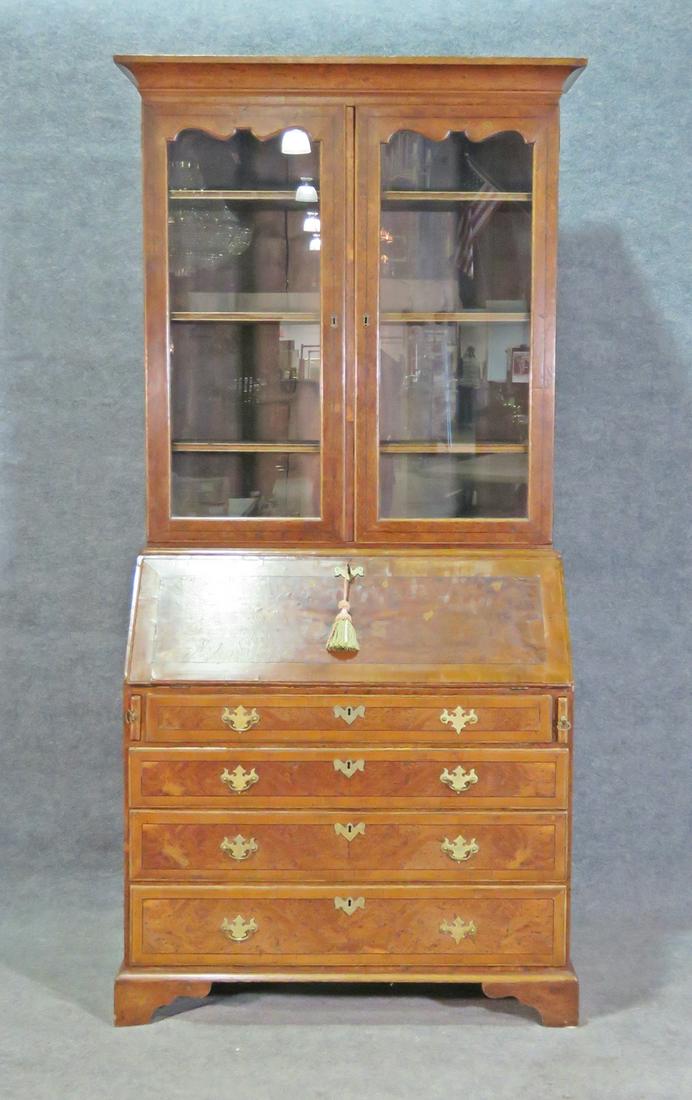 2 PC BURL WALNUT SECRETARY DESK (1 of 11)