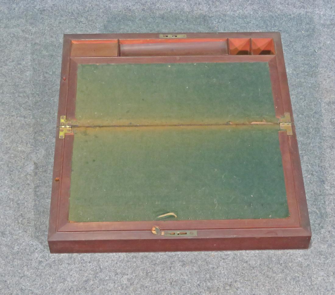 ROSEWOOD LAP DESK: Folding. Side drawer. 7 7/8" h x 22" w x 11 3/8" d.