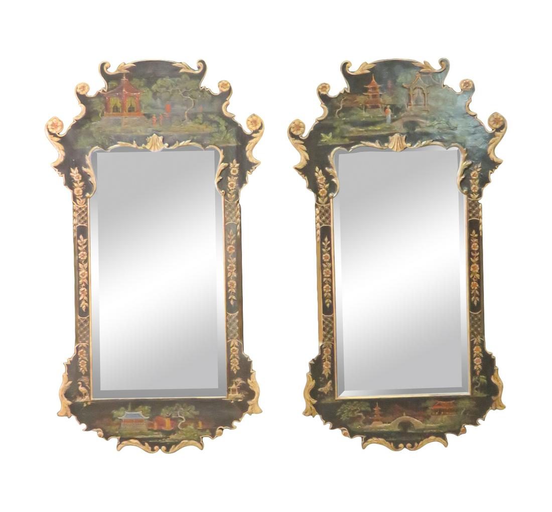 PAIR CHINOISERIE PAINT DECORATED MIRRORS (1 of 11)