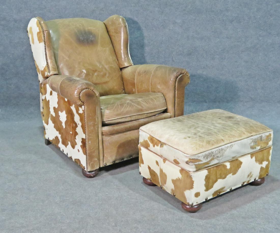 LEATHER & COWHIDE BARCALOUNGER AND FOOT STOOL (1 of 9)