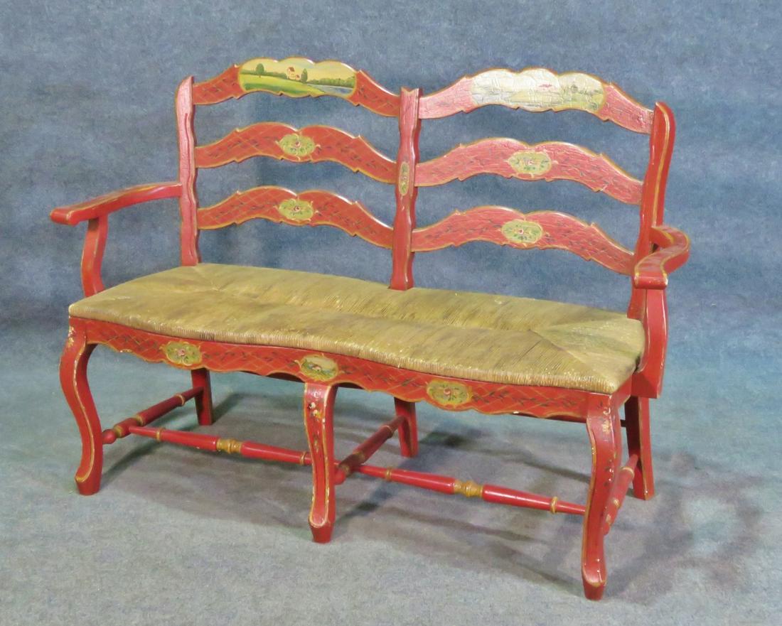 PAINT DECORATED RUSH BOTTOM SEAT BENCH (1 of 7)