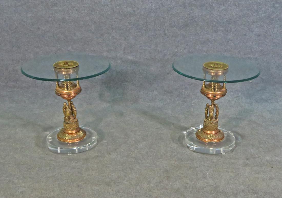 PR MIXED METAL FIGURAL END TABLES W/LUCITE BASES (1 of 10)