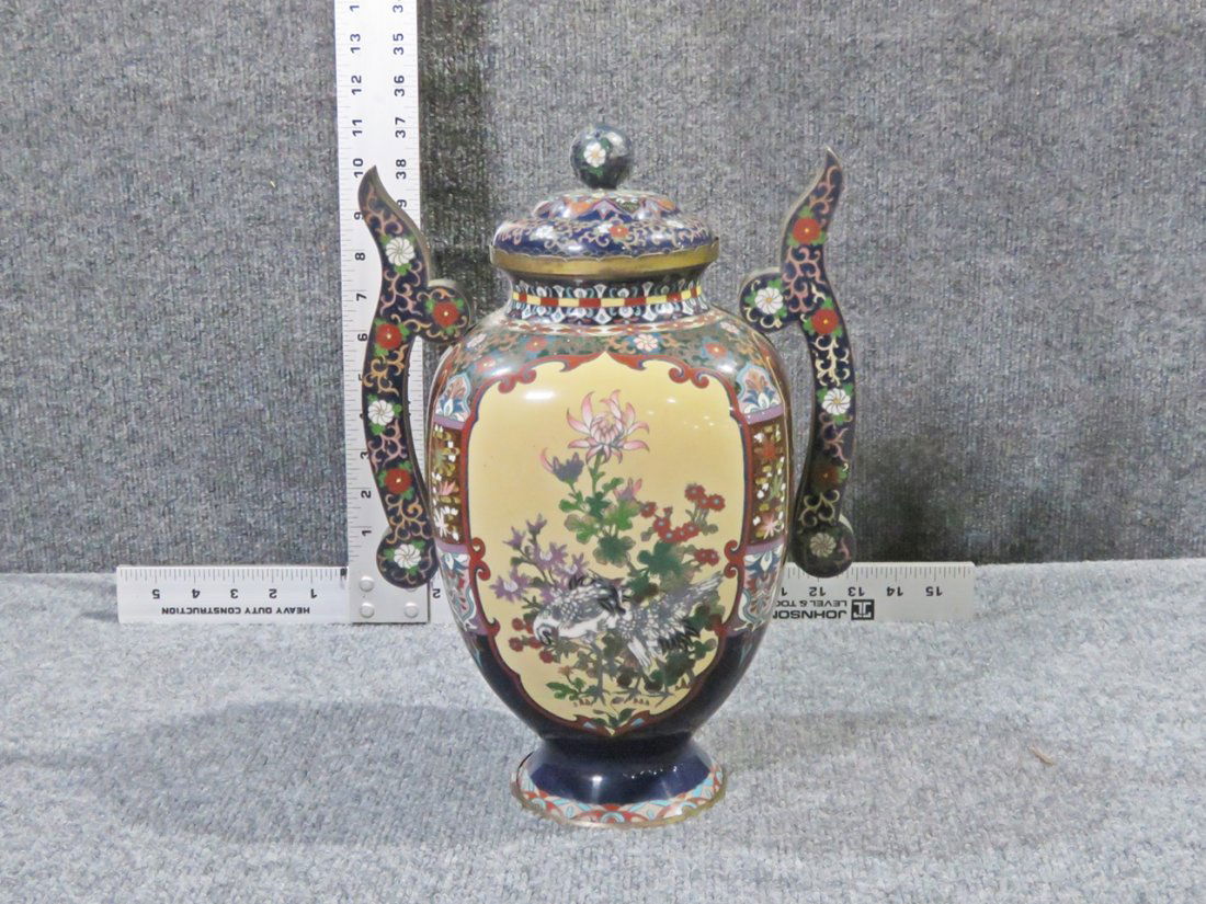 2 HANDLED CLOISONNE GINGER JAR (1 of 3)
