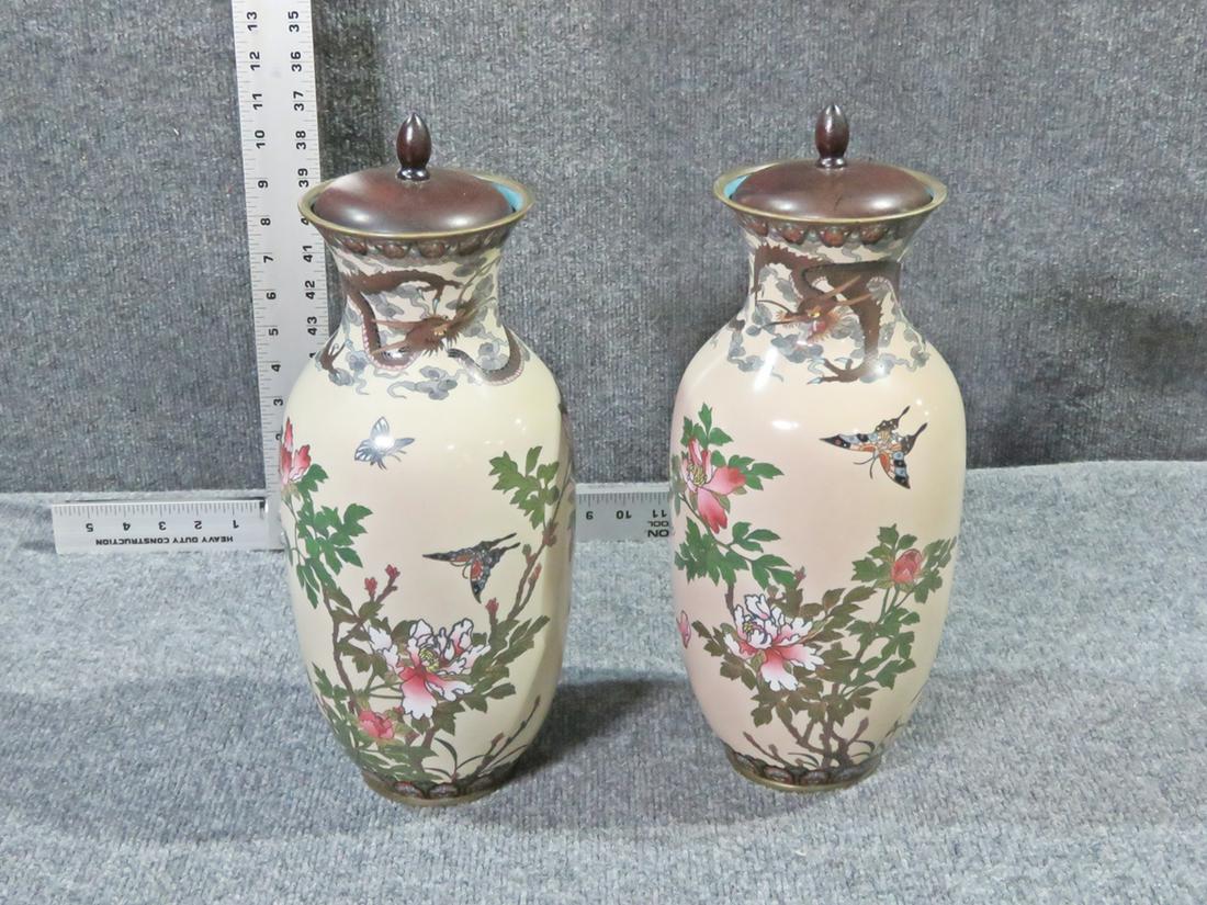 COMPANION PAIR CLOISONNE GINGER JARS (1 of 5)