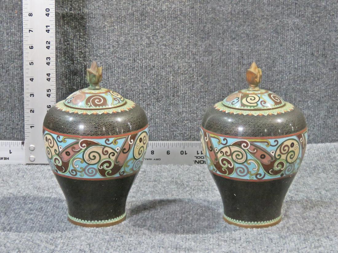 PAIR CLOISONNE GINGER JARS (1 of 7)