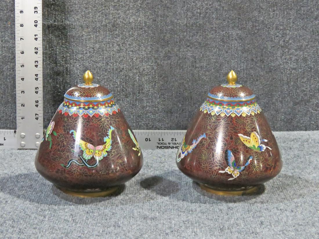 COMPANION PAIR CLOISONNE GINGER JARS (1 of 3)