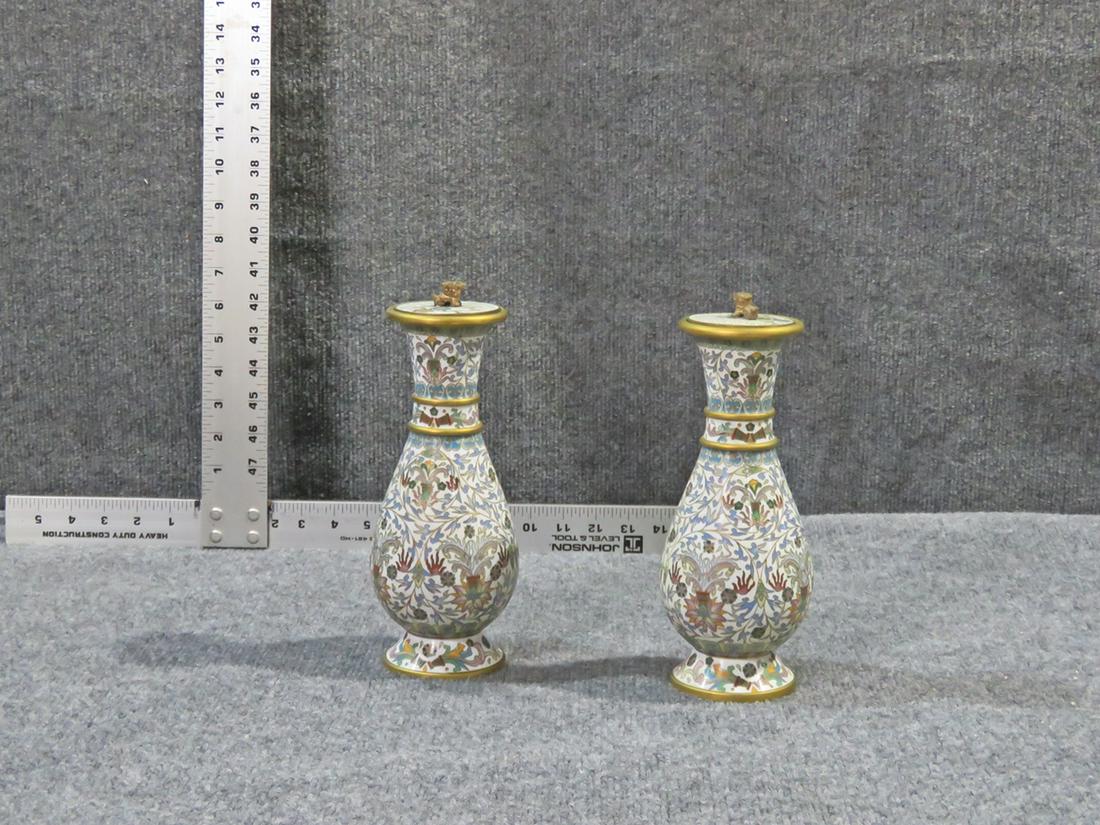 PAIR CLOISONNE LIDDED JARS (1 of 7)