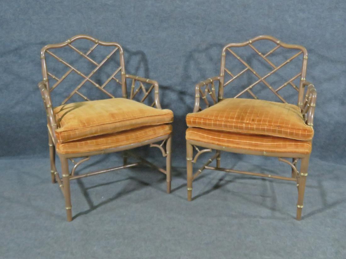 PAIR FAUX BAMBOO ARM CHAIRS (1 of 10)