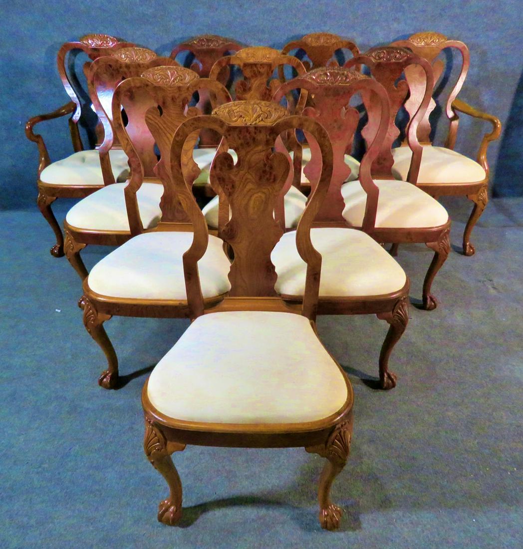 10 BURLED QUEEN ANNE STYLE DINING CHAIRS (1 of 13)