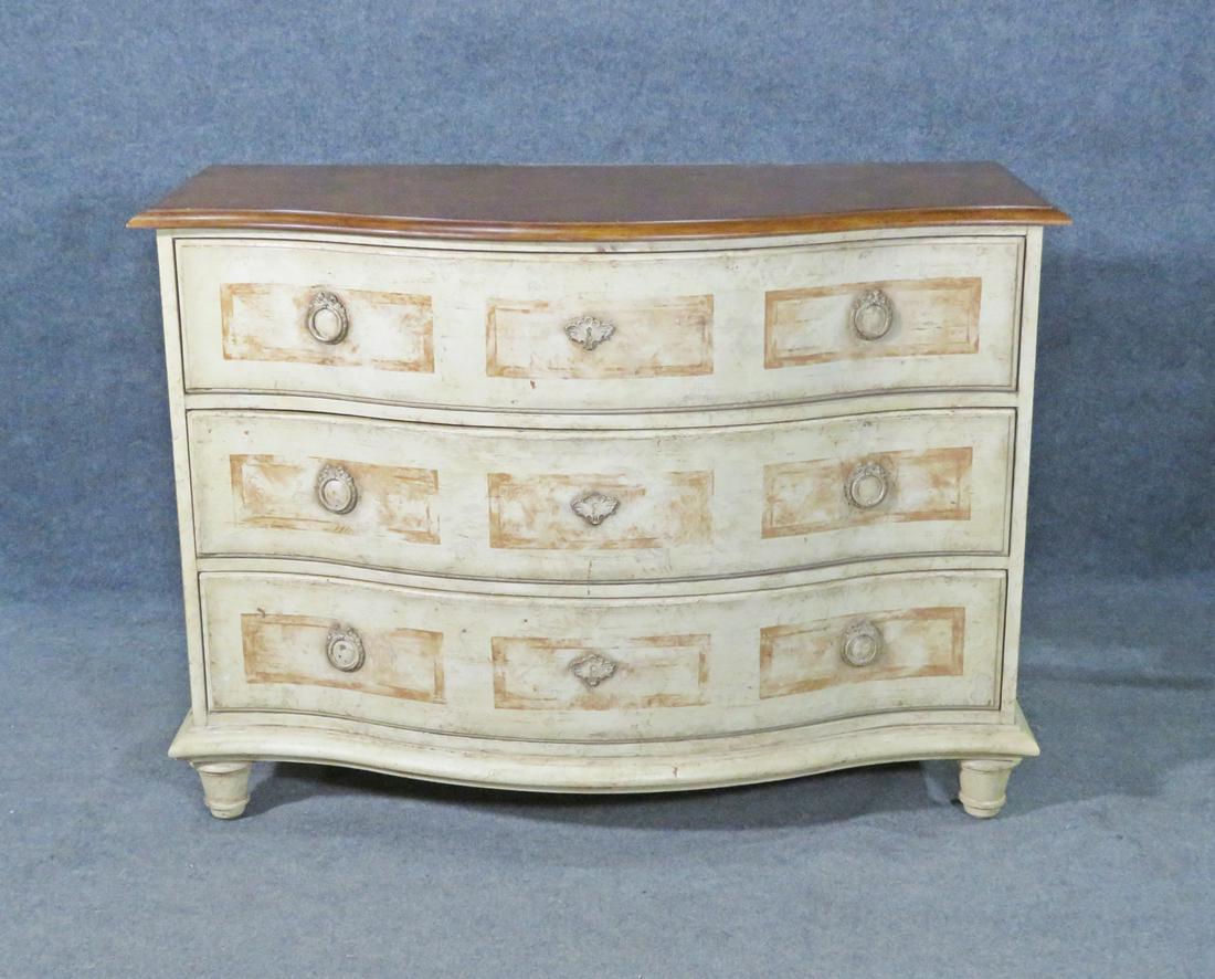 CENTURY PAINT DECORATED BACHELOR CHEST: 3 drawers. Paint decorated. Metal hardware. 35" h x 47 3/4" d. 22 1/4" d.