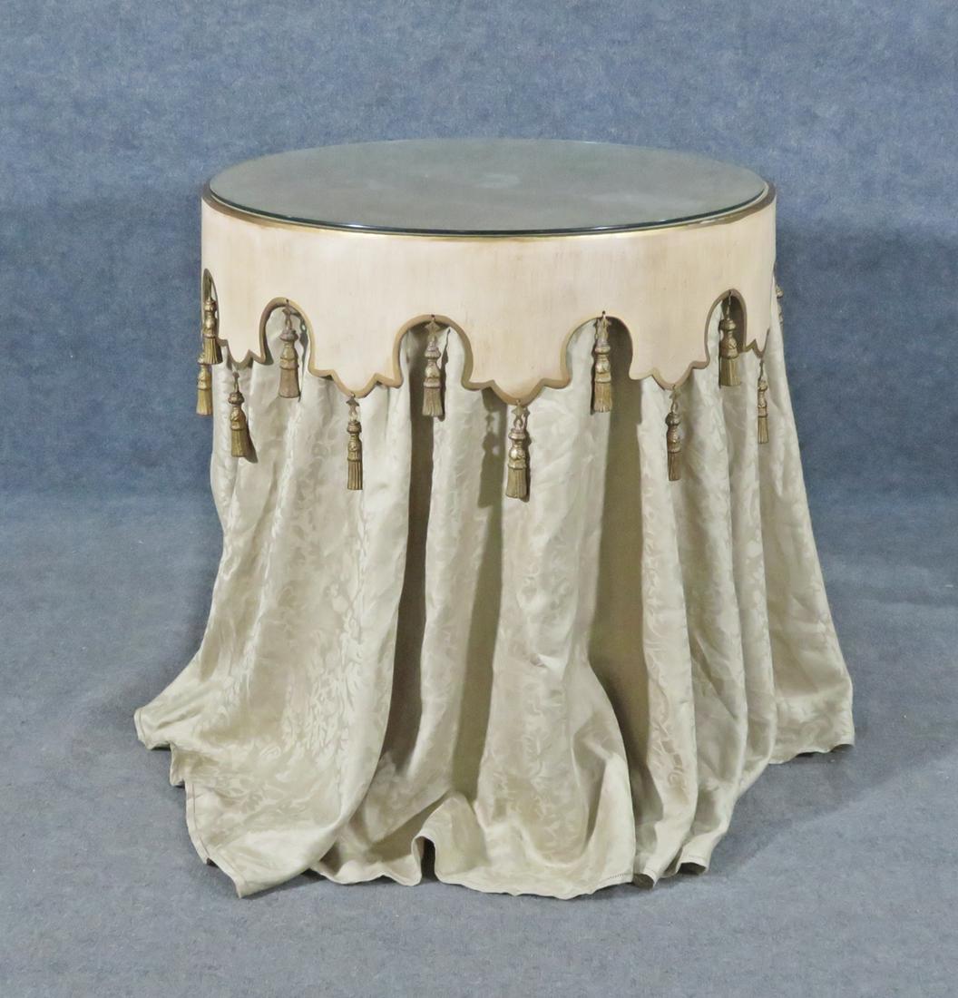 ROUND GLASS TOP DECORATED END TABLE (1 of 8)