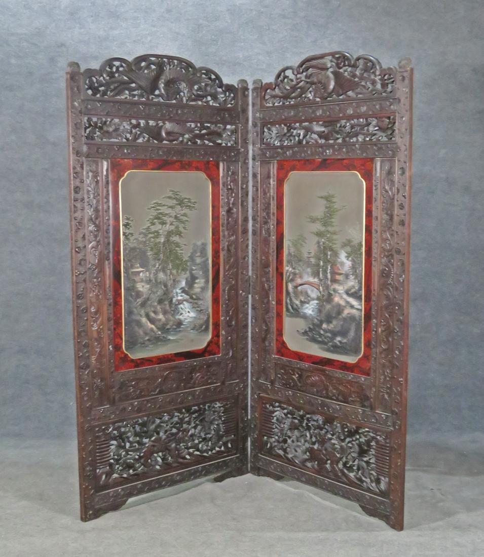 19TH C CARVED ASIAN 2 PART SCREEN (1 of 15)