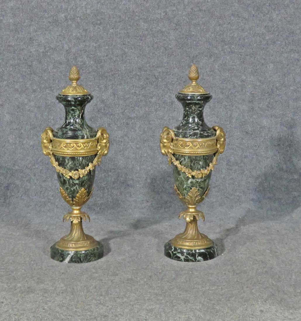 PAIR MARBLE & BRONZE URNS (1 of 12)