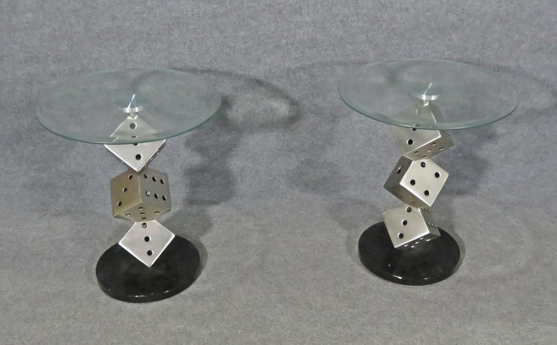 PAIR DICE FORM GLASS TOP END TABLES (1 of 15)