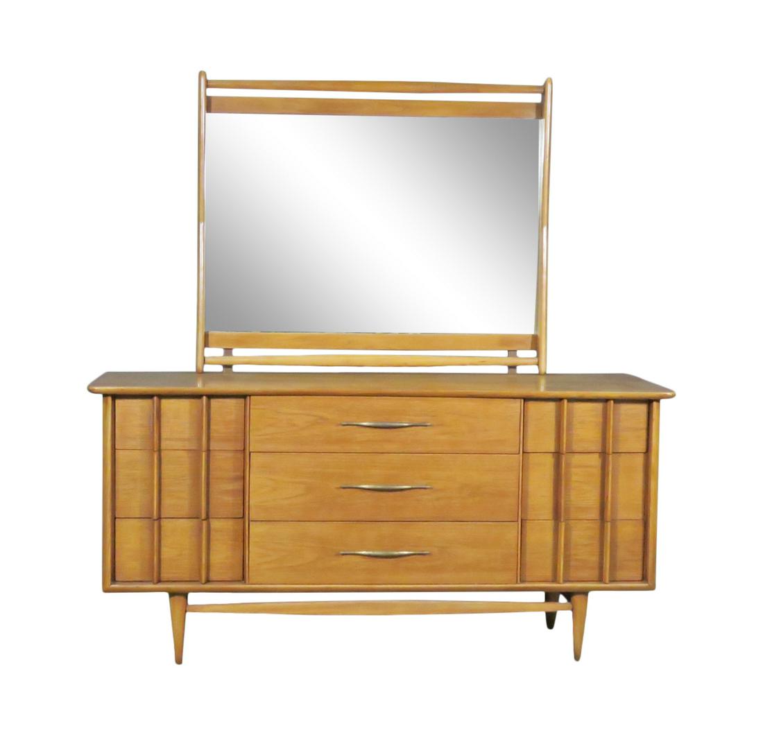 MID CENTURY MODERN KENT COFFEY TRIPLE DRESSER W/MIRROR (1 of 8)