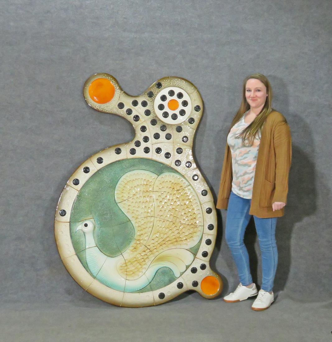 MCM STUDIO DESIGN TILE PLAQUE: Studio design. Tile. Bird. 66" h x 46" w x 2 1/2" d.