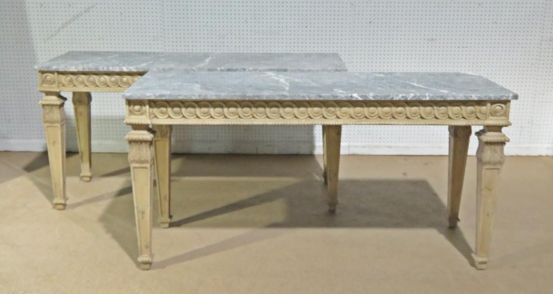 PAIR DISTRESSED MARBLE TOP CONSOLES (1 of 15)