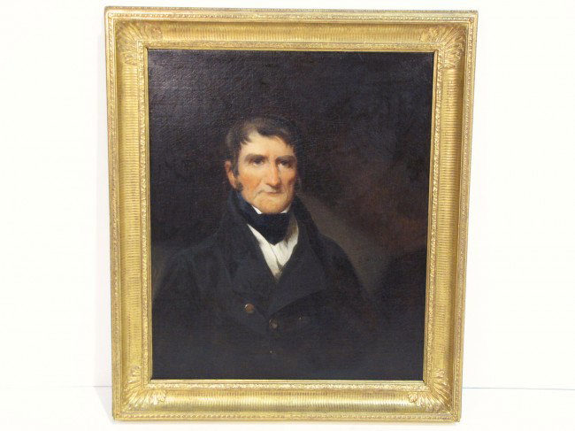 PORTRAIT PAINTING of WILLIAM HENRY HARRISON: Very good condition. Professional restoration. No visible signature. 30" x 25". Oil on canvas. From the estate of former Ambassador to Argentina James Bruce.
