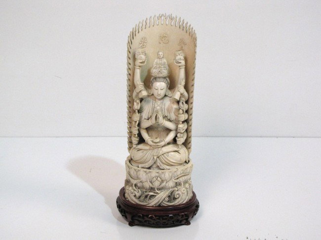 14 1/2" CARVED IVORY FIGURE of a HINDU GODDESS