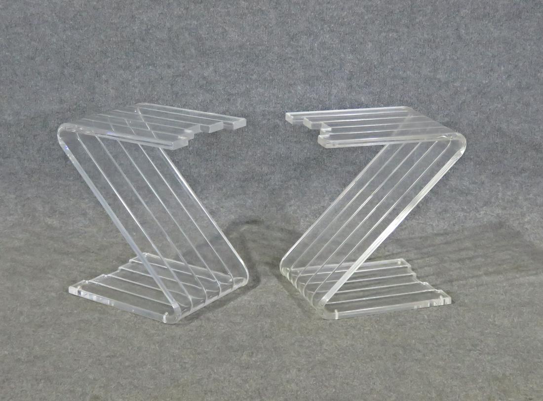 PAIR LUCITE Z FORM END TABLES (1 of 6)