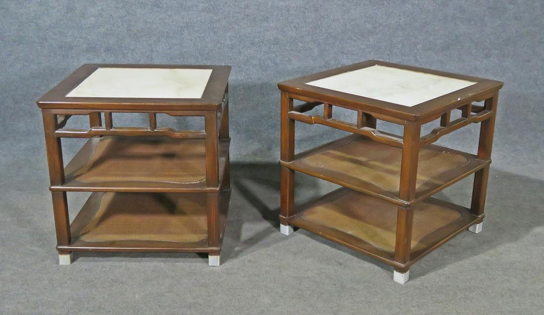 JAMES MONT STYLE ASIAN MARBLE TOP END TABLES (1 of 11)