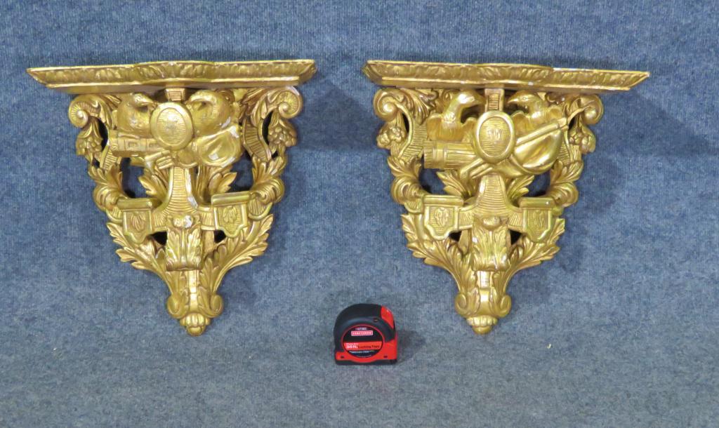 PAIR CARVED GILT WOOD BRACKETS (1 of 9)