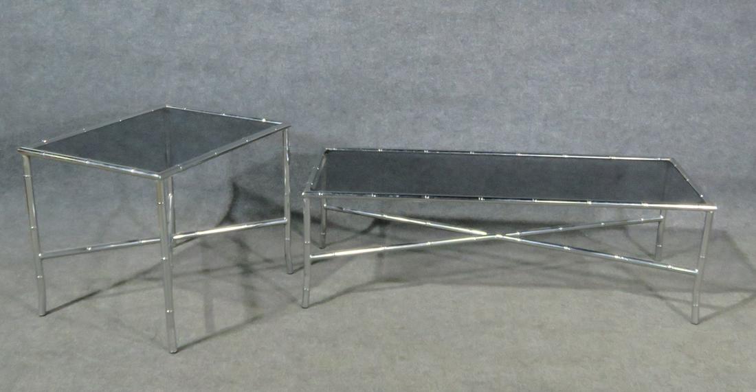 BAMBOO STYLE CHROME & GLASS COFFEE TABLE & SIDE TABLE (1 of 10)