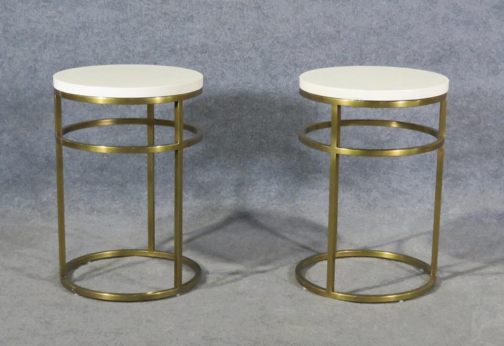 PAIR TRAVERTINE TOP PEDESTAL TABLES (1 of 12)