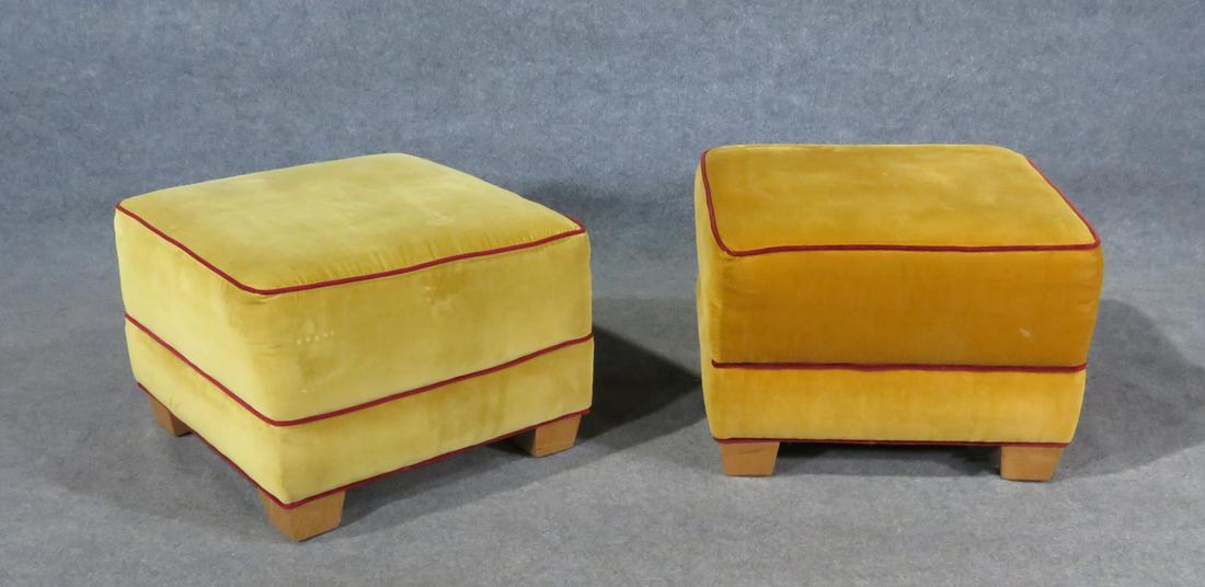 PAIR MOHAIR DECO STYLE OTTOMANS (1 of 7)
