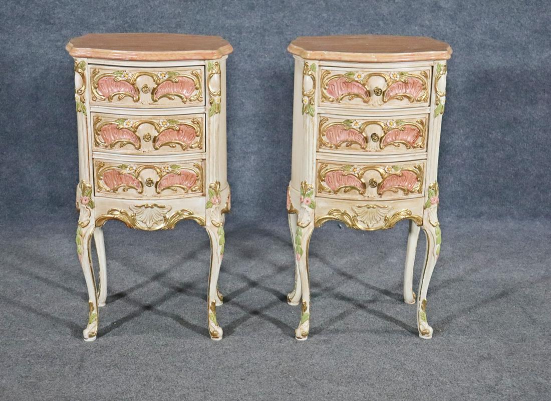 PAIR FRENCH PAINT DECORATED NIGHT STANDS (1 of 9)