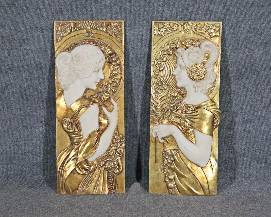 COMPANION PAIR FRENCH FIGURAL WALL PLAQUES (1 of 9)
