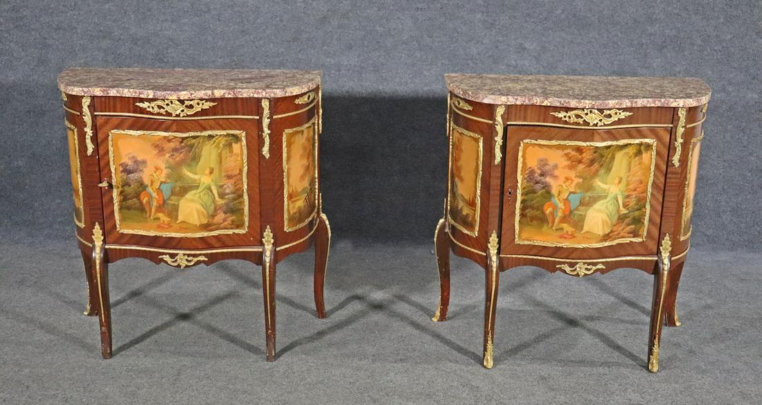 PAIR FRENCH MARBLE TOP DEMILUNE CONSOLES (1 of 11)