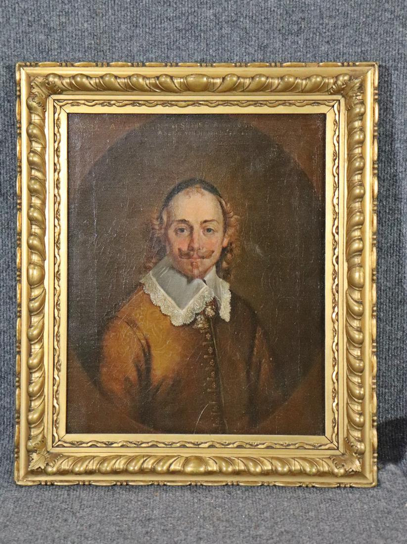 AFTER ANSELMUS VAN ULLE PORTRAIT PAINTING: "Alexander Erskine" (1580-1661), after the original engraving by Van Hulle. Oil on canvas. Inscribed at top No. 34 Alex Erskine of Swedish Army 1649, Ansel Van Hulle pinxt. Frame measures 19" h x 16" 