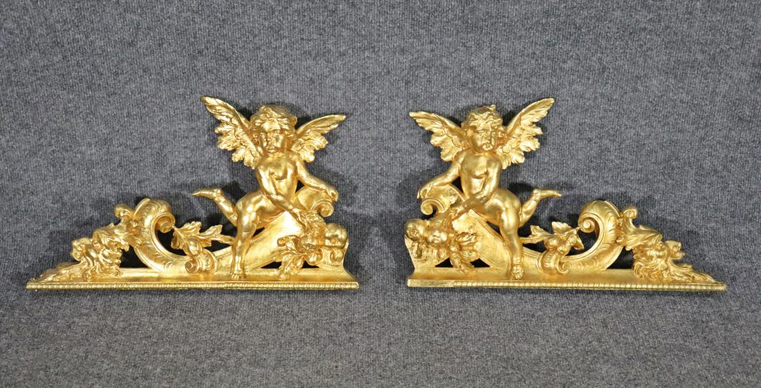 PAIR FIGURAL GILT WOOD WALL HANGING PLAQUES (1 of 5)