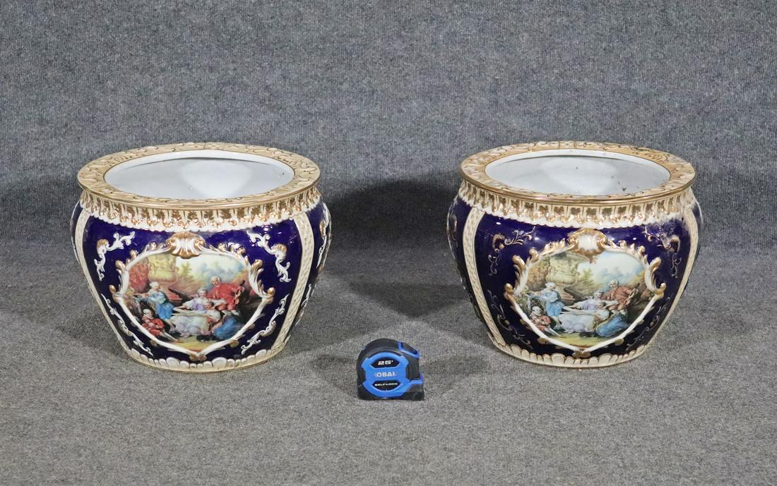 PAIR SEVRES STYLE PORCELAIN PLANTERS (1 of 9)