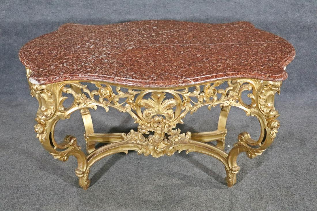 19TH C GILT WOOD MARBLE TOP CENTER TABLE (1 of 9)