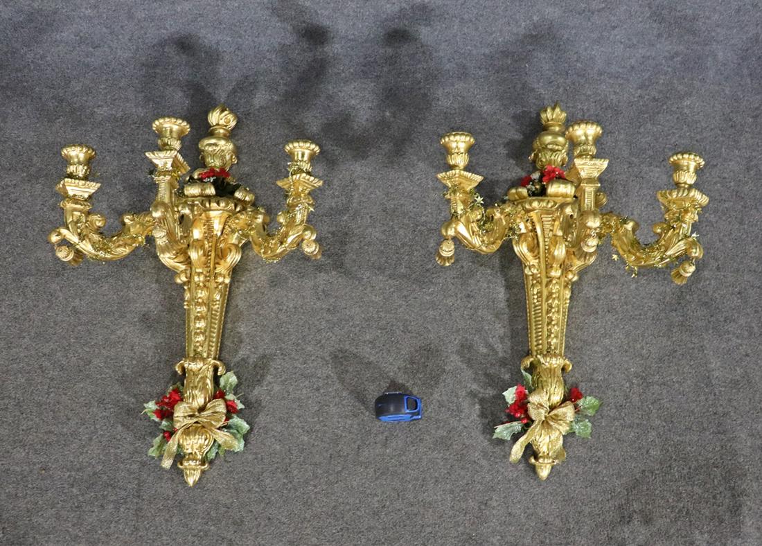 PAIR GILT WOOD SCONCES (1 of 9)