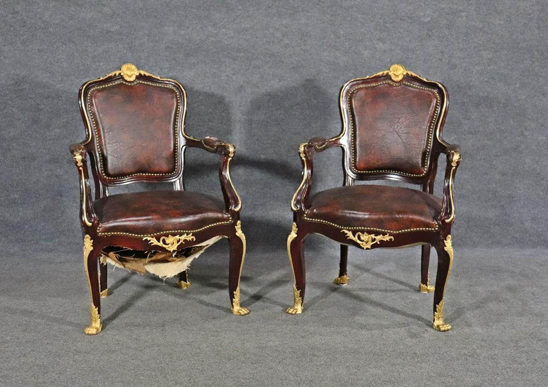 PAIR LOUIS XV STYLE BRONZE MOUNTED ARM CHAIRS (1 of 7)