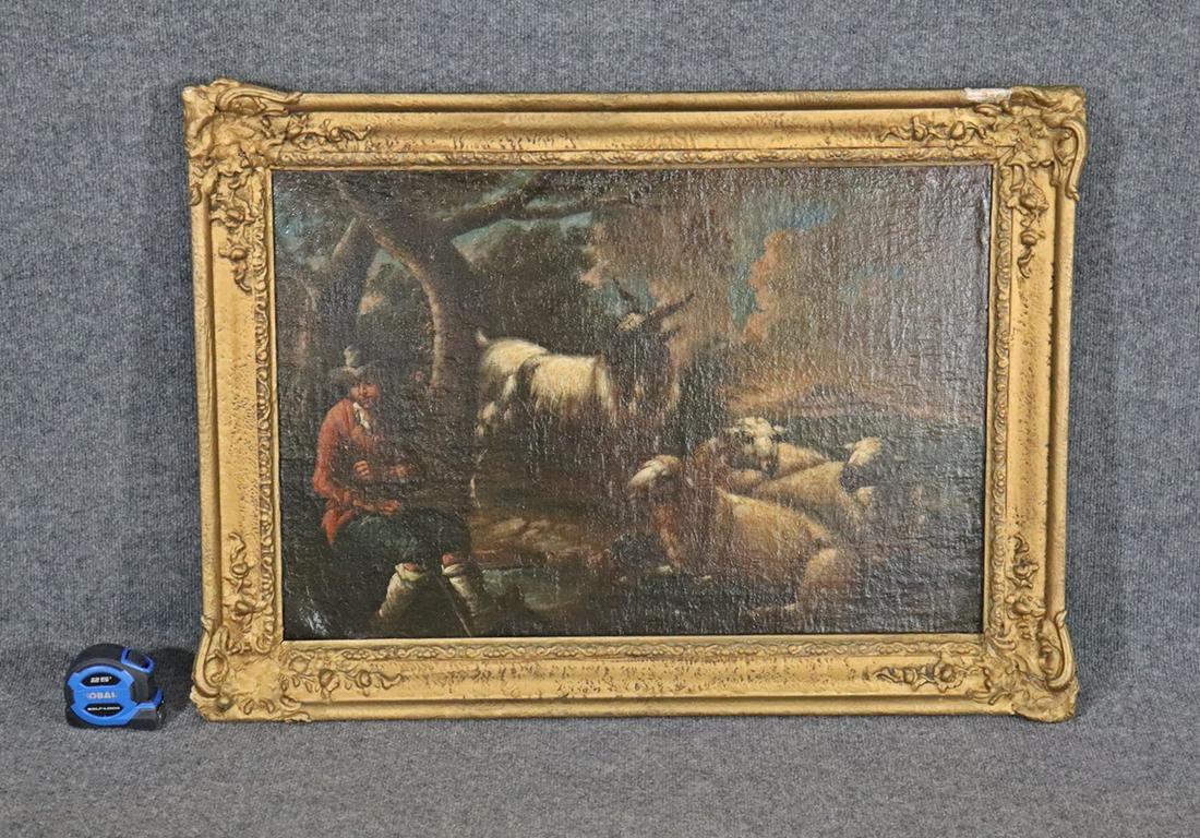 19TH C PAINTING "SHEPHERD & SHEEP" (1 of 9)